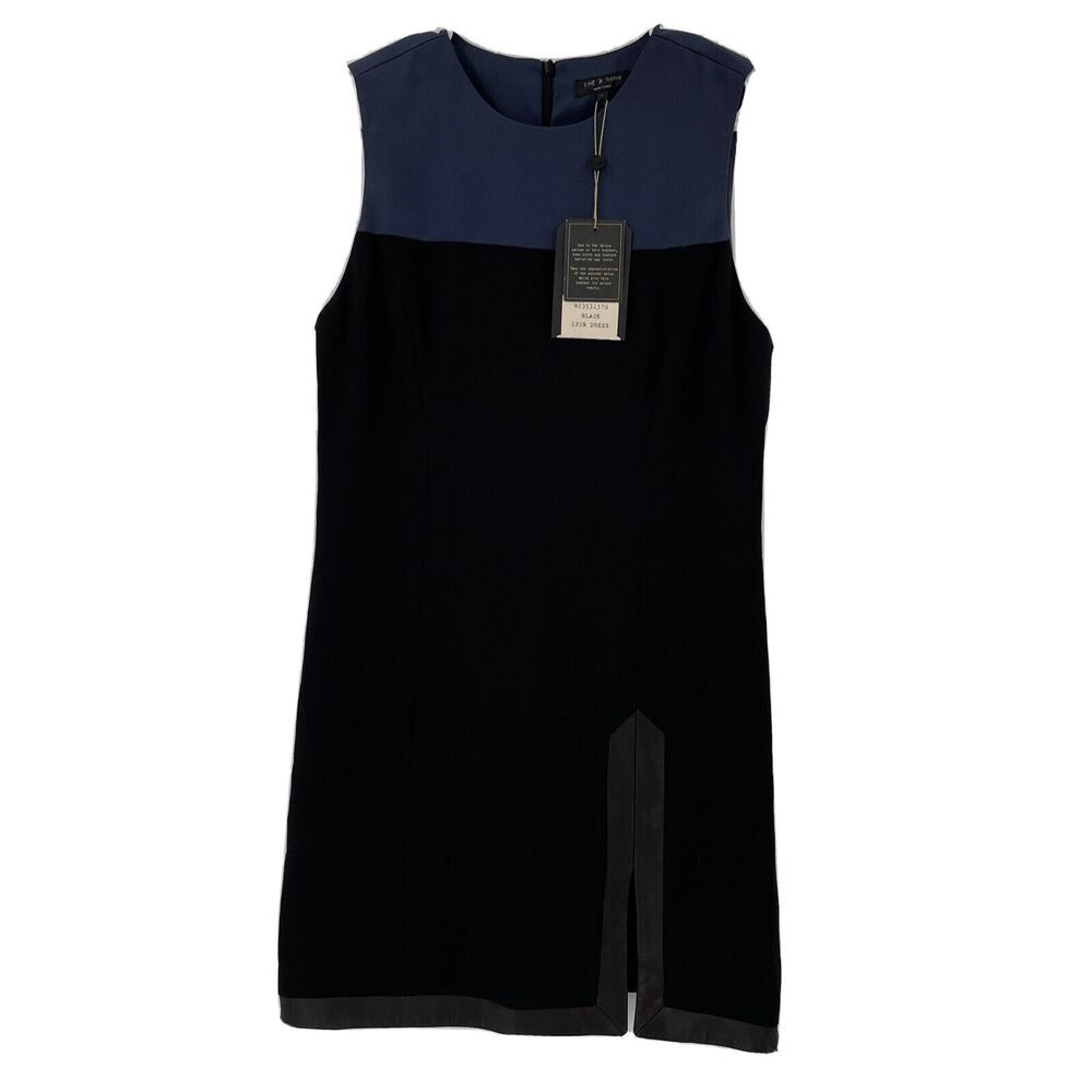 Rag & Bone Lyon Color Block Dress Womens 8 Black Blue Made‎ In USA